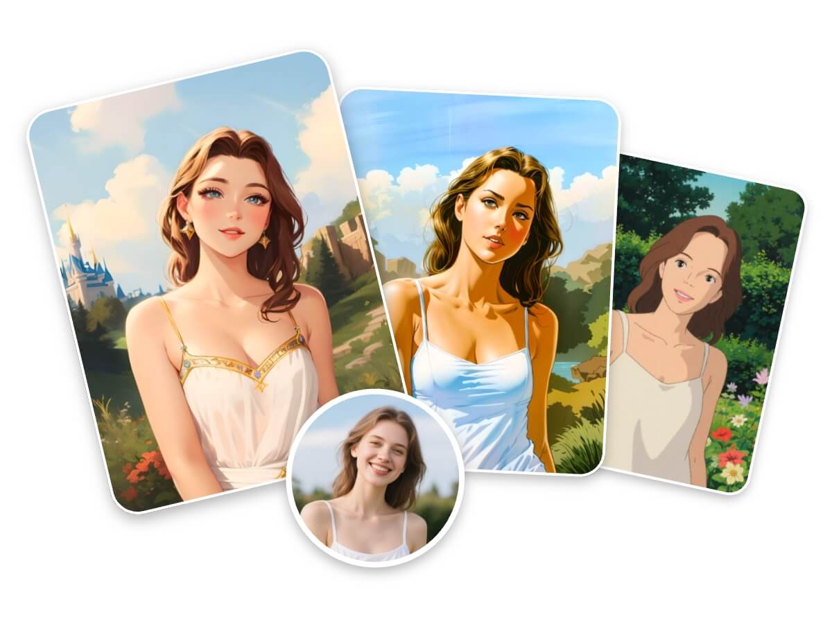 different cartoon style images of girls