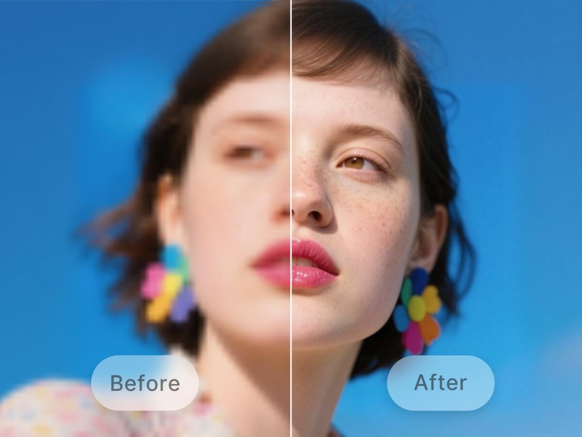 enhance the image of a girl with short hair and colorful earrings